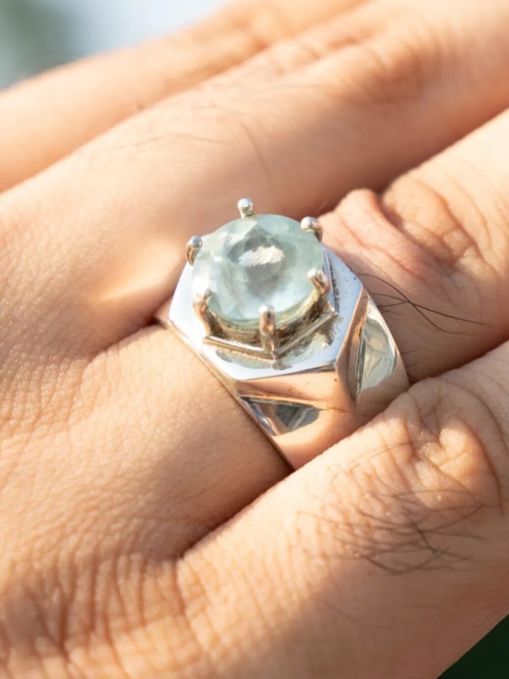 Natural 5.29 Ct Sky Blue Aquamarine Gemstone Ring | Handcrafted 925k Silver